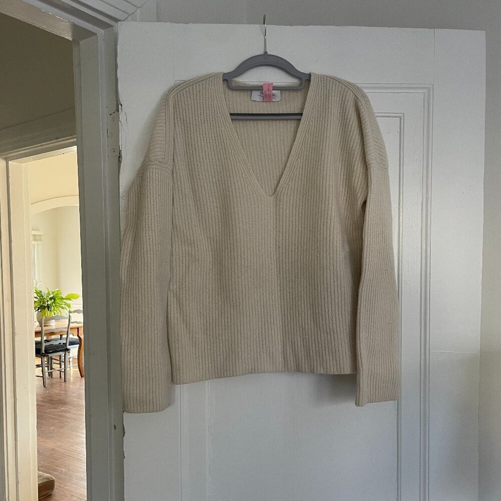 La Ligne Cream Ribbed V-Neck Sweater